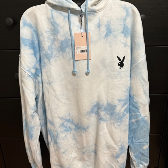NWT PLAYBOY X MISSGUIDED TIE DYE OVERSIZED HOODIE DRESS - BLUE SIZE SMALL - Picture 5 of 5